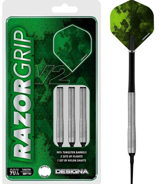 Designa Razor Grip V2 20g Softdart Tungsten M1 Front Loaded Silver