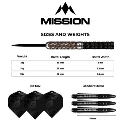 Mission Archon Darts 22g Steeldarts 97,5% Tungsten - Schwarz & Bronze