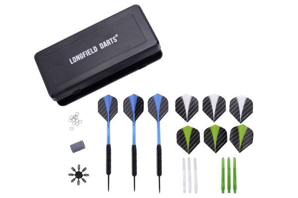 Longfield Steeltip Darts Set  - blackcoated im Dartcase mit Zubehör