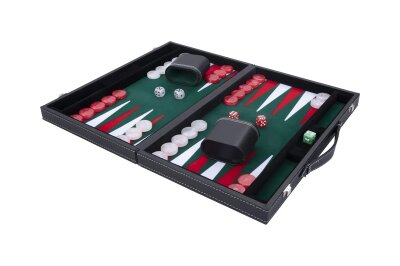 Backgammon 18 " grün/rot/weißer Filzeinlage