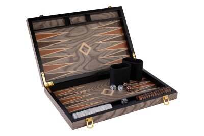 Backgammon 18 " Ebenholz grau, eingelegt im...