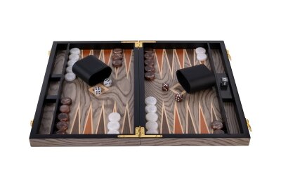 Backgammon 18 " Ebenholz grau, eingelegt im...