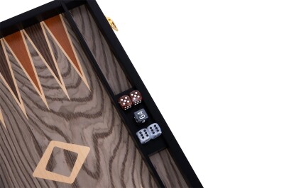 Backgammon 18 " Ebenholz grau, eingelegt im Ebenholzkoffer