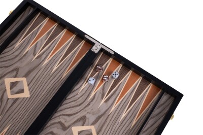 Backgammon 18 " Ebenholz grau, eingelegt im Ebenholzkoffer