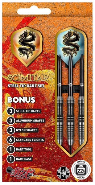 Shot Value Range Scimitar Steeltip Darts Set 24g mit Etui, Werkzeug und Ersatzflights