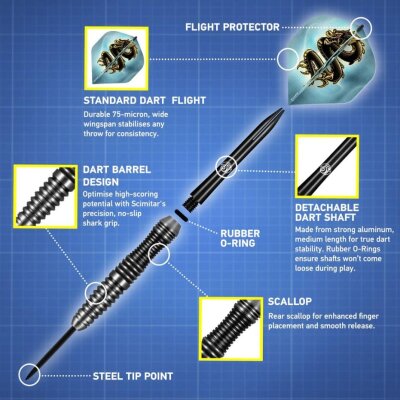 Shot Value Range Scimitar Steeltip Darts Set 24g mit...