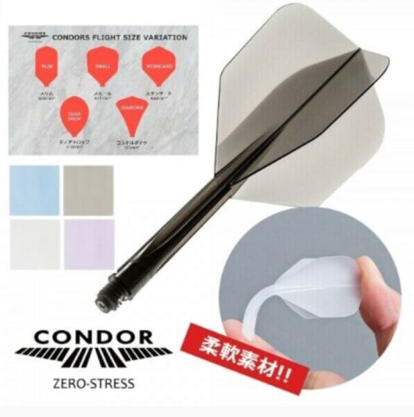 Condor Zero-Stress Standard Clear Black Dart Flights short, medium, long