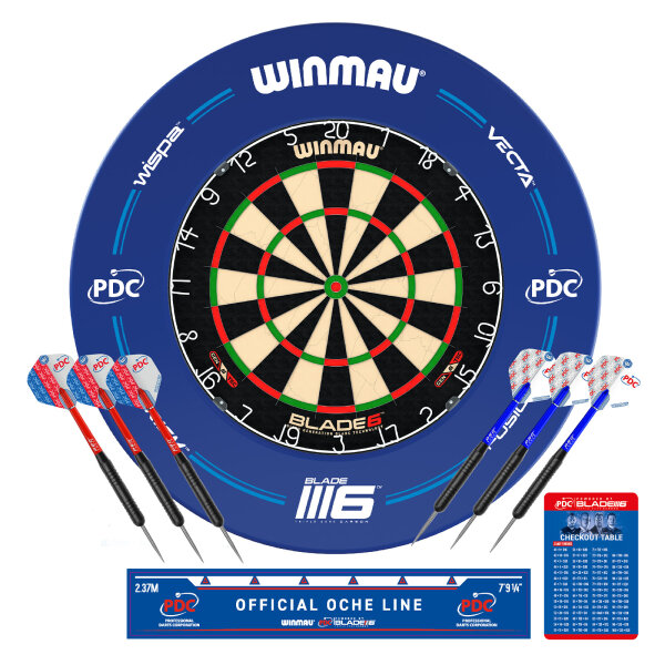 Winmau Blade 6 PDC-Set inkl. Dartboard, Surround, 6 Pfeile, Abwurflinie PDC 5310