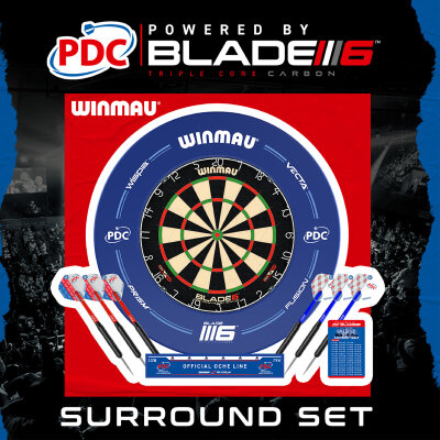Winmau Blade 6 PDC-Set inkl. Dartboard, Surround, 6 Pfeile, Abwurflinie PDC 5310