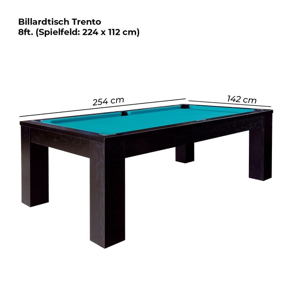 Billardtisch TRENTO CAROM, ein hochwertiger Massivholz -8ft.Tisch Silber Birke