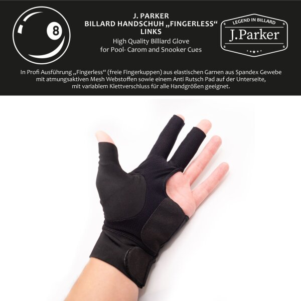 J. Parker Billard-Handschuh fingerfrei schwarz