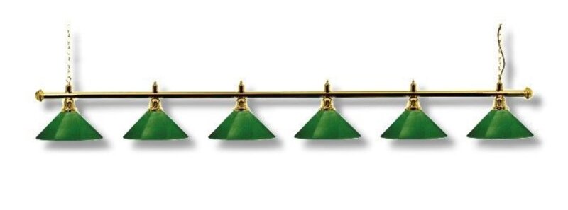 Billardleuchte Modell LONDON-SNOOKER, Länge 290 cm, 6 Schirme, Schirmdurchmesser 35 cm