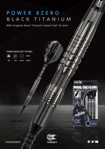 Phil Taylor 8Zero Black Titanium Soft Dart 20 Gramm Target E-Dart