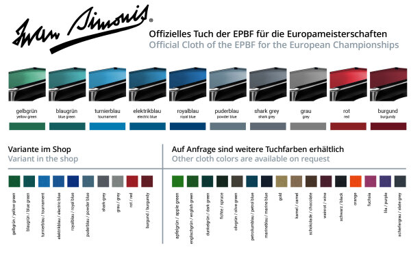 SIMONIS Billard Cloth - Pool Tuch 860/165cm PETROL/lfd. Dezimeter