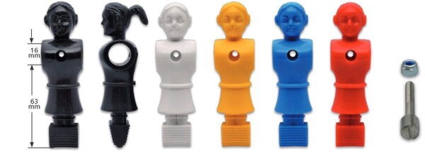 Kicker-Figur Soccer Queen, Set mit 11 Figuren in 5 Farben  incl. Schrauben und Muttern gelb