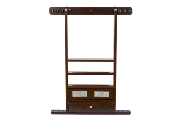 Wandhalterung für 6 Billardqueues und einen Kugelsatz mit Punktezähler, Farbe: mahagoni